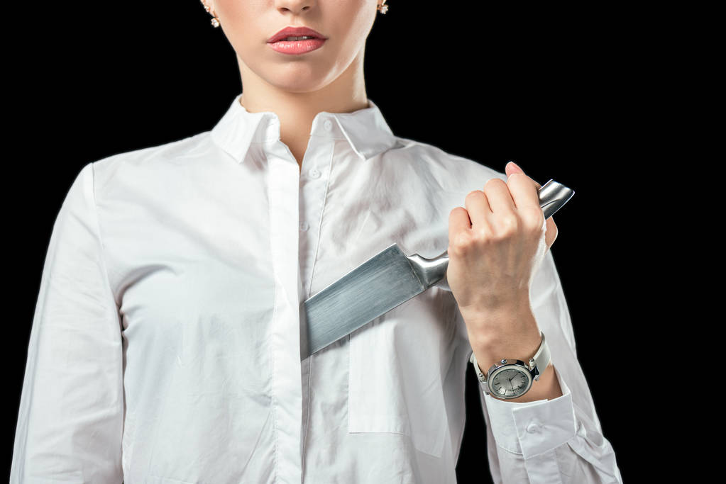 ナイフ、黒に分離で実業家のトリミング ビュー - 写真・画像