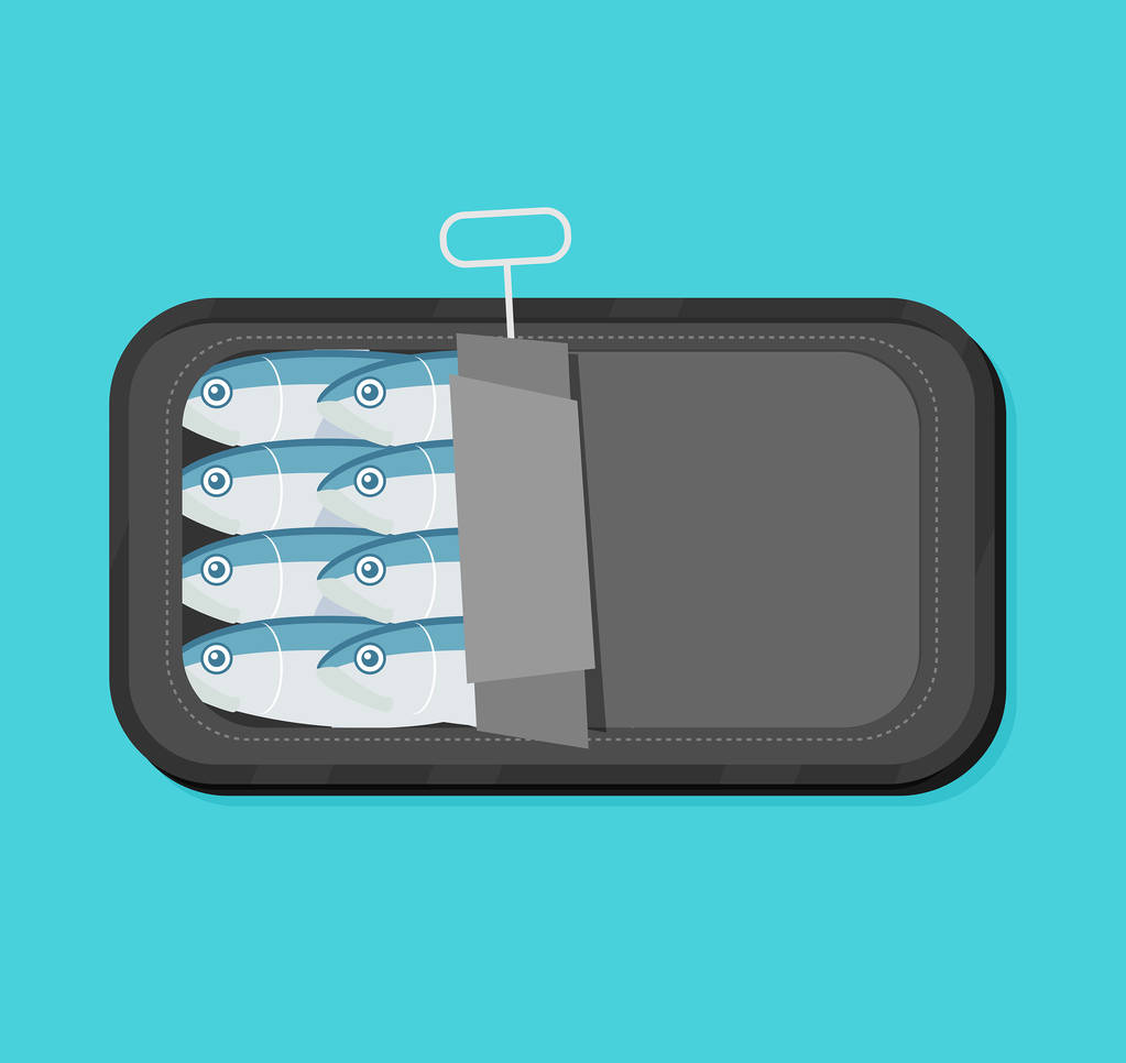 Ilustração vetorial de sardinhas enlatadas em estilo plano
 - Vetor, Imagem