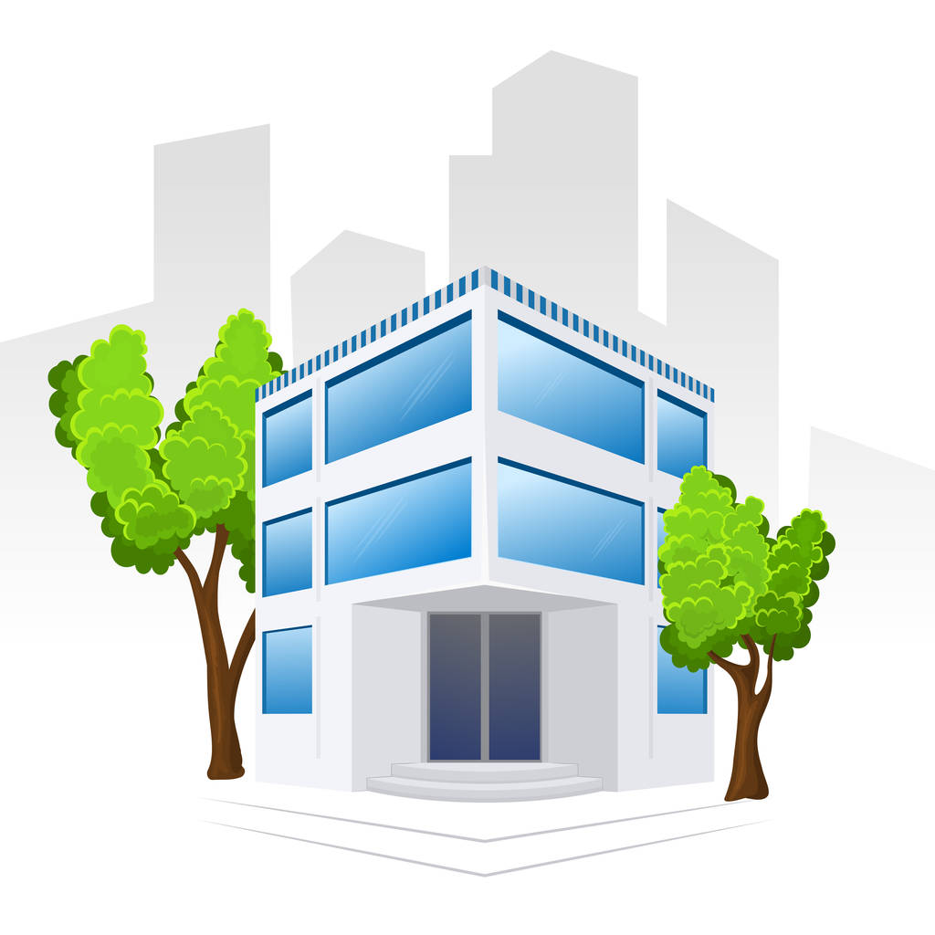 Building icon with trees - Vector, Image