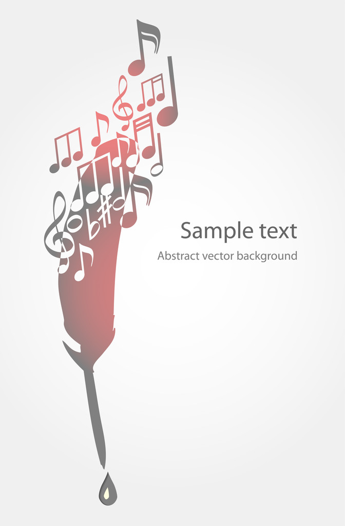 Vector background with feather and music notes. - Vector, Image