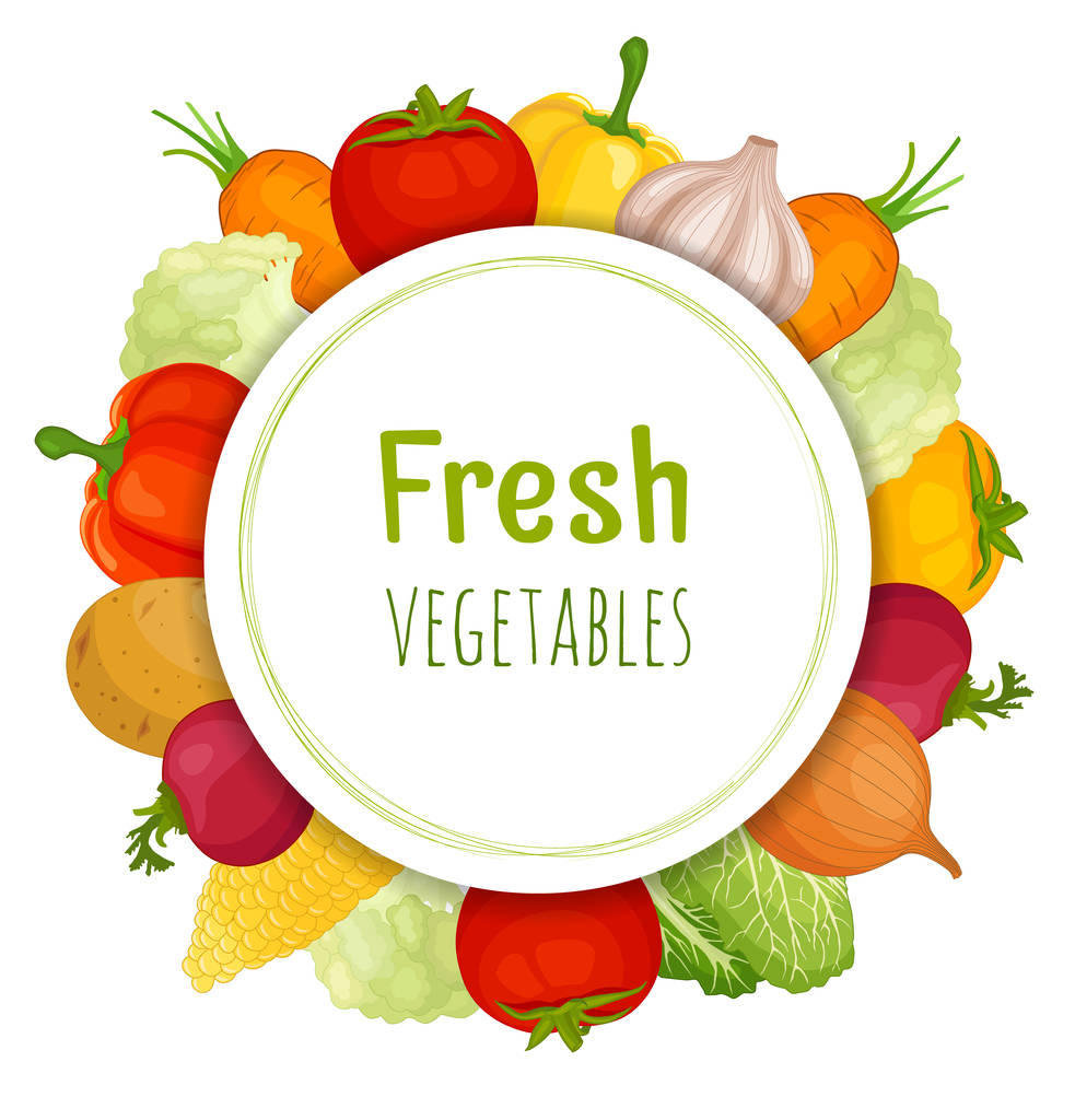 Vector frame van groente. Kaart design met diverse groenten. - Vector, afbeelding