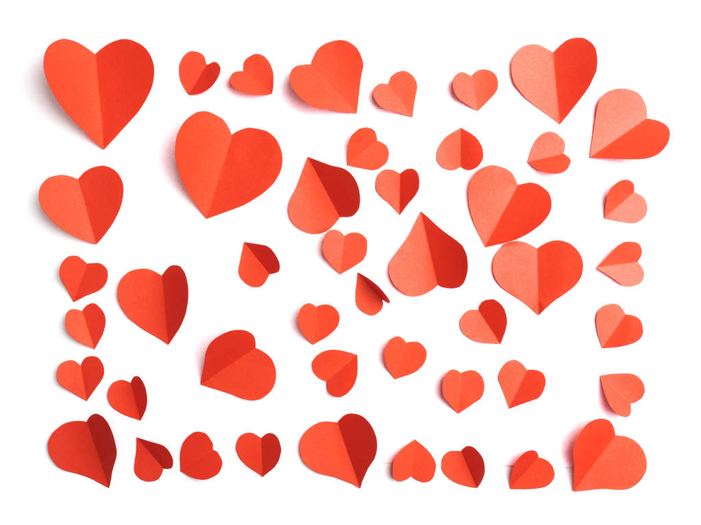 Elszigetelt fehér piros papír szívek - Fotó, kép