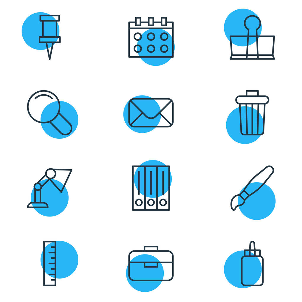 Vektoros illusztráció eszközök 12 ikonok vonalstílust. Szerkeszthető készlet-ból ecset, boríték, vonalzó és egyéb ikon. - Vektor, kép