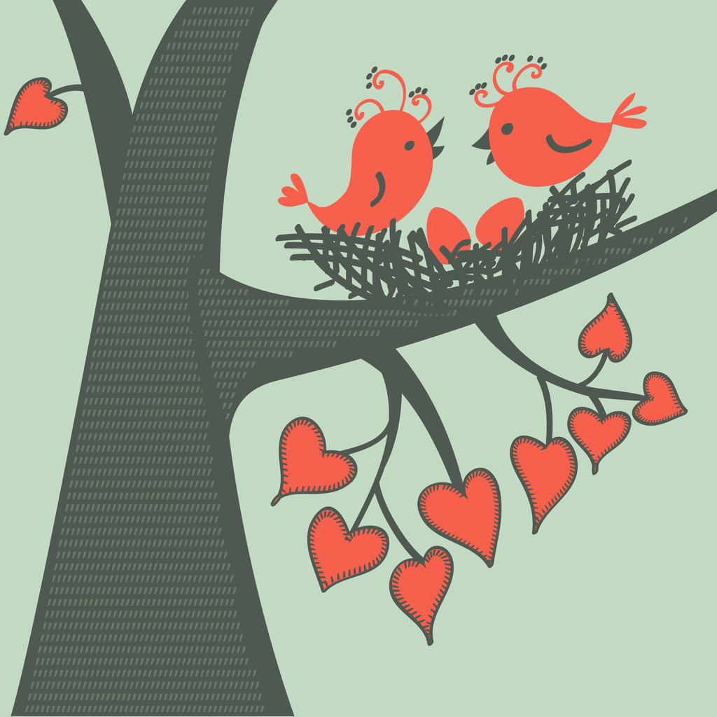 Bird on a branch in love. Vector illustration. - Vector, Image