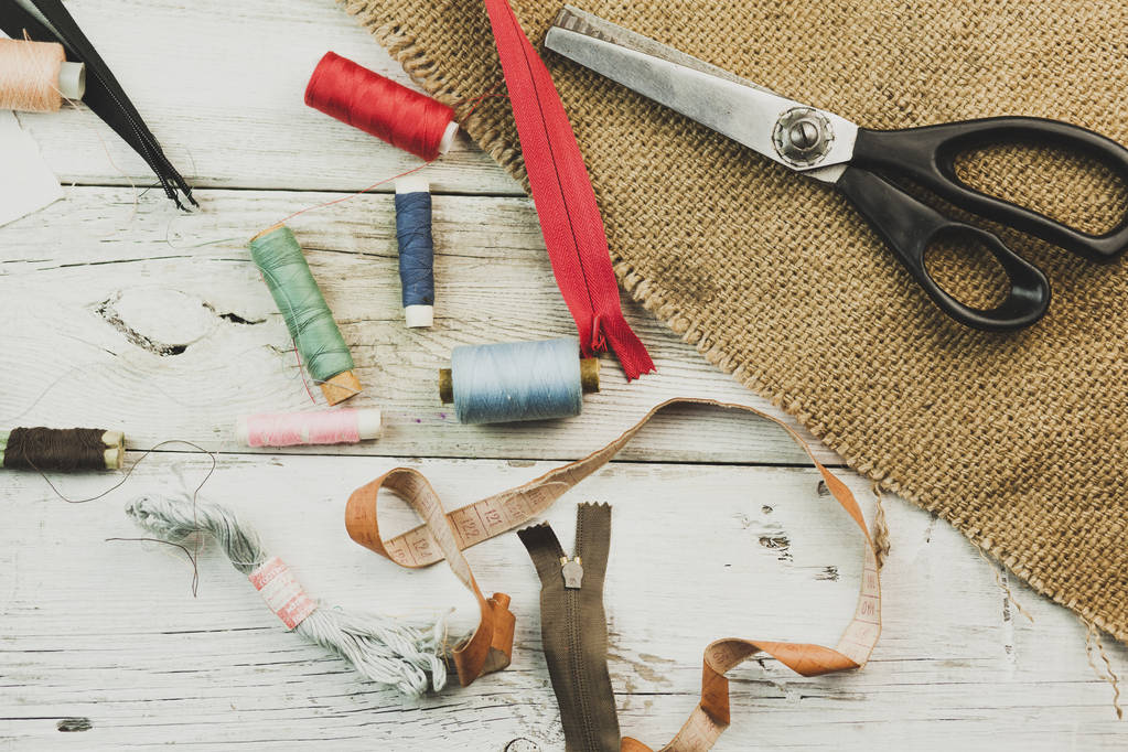 Vintage Background with sewing tools  - Photo, Image