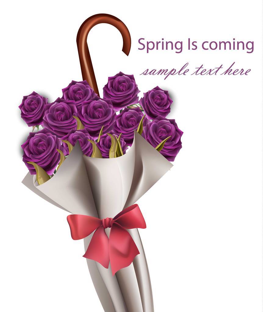 Rose flower bouquet umbrella. Spring is coming card Vector - Vector, Image