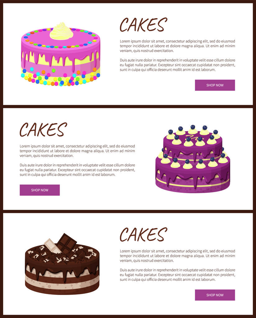 Página de variedad de pasteles Tienda online Vector Illustration
 - Vector, imagen
