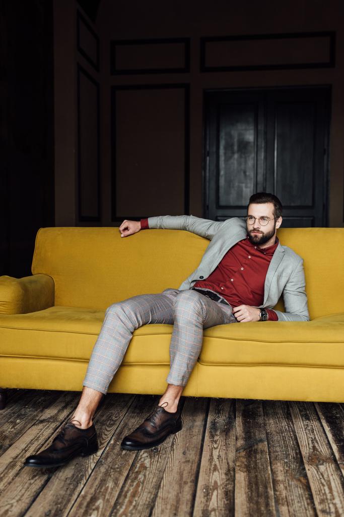 guapo elegante hombre descansando en sofá
 - Foto, Imagen