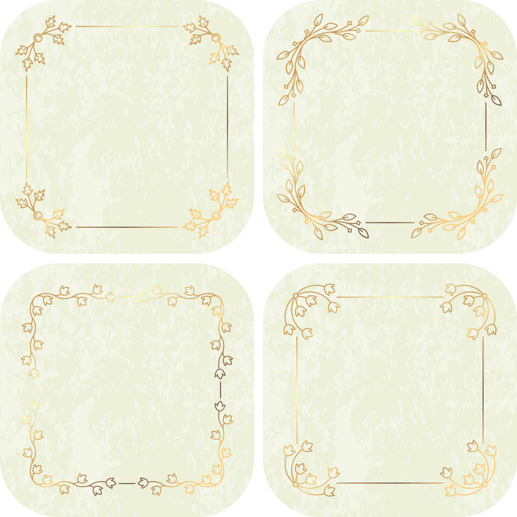 vector ilustración diseño de conjunto de cuatro marcos florales caligráficos de oro sobre fondo de tonos suaves muy claros
.  - Vector, imagen
