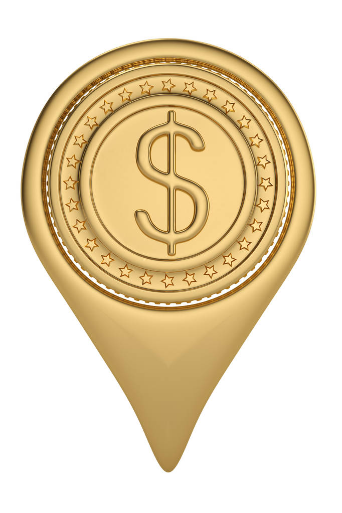 Χρυσός Δολάριο pin εικονίδιο στην εικονογράφηση λευκό backgroun.3d. - Φωτογραφία, εικόνα