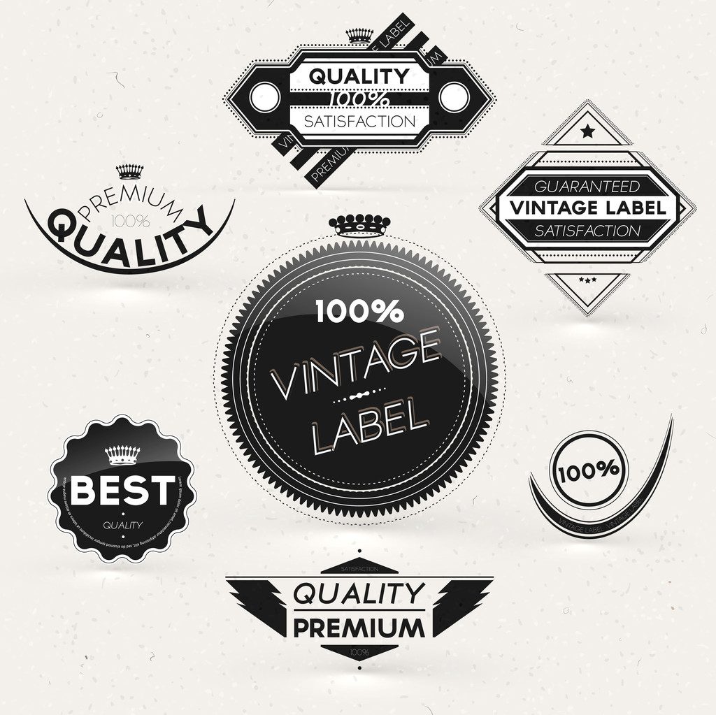 Set di etichette di qualità e garanzia premium con design retrò in stile vintage, vettore
 - Vettoriali, immagini