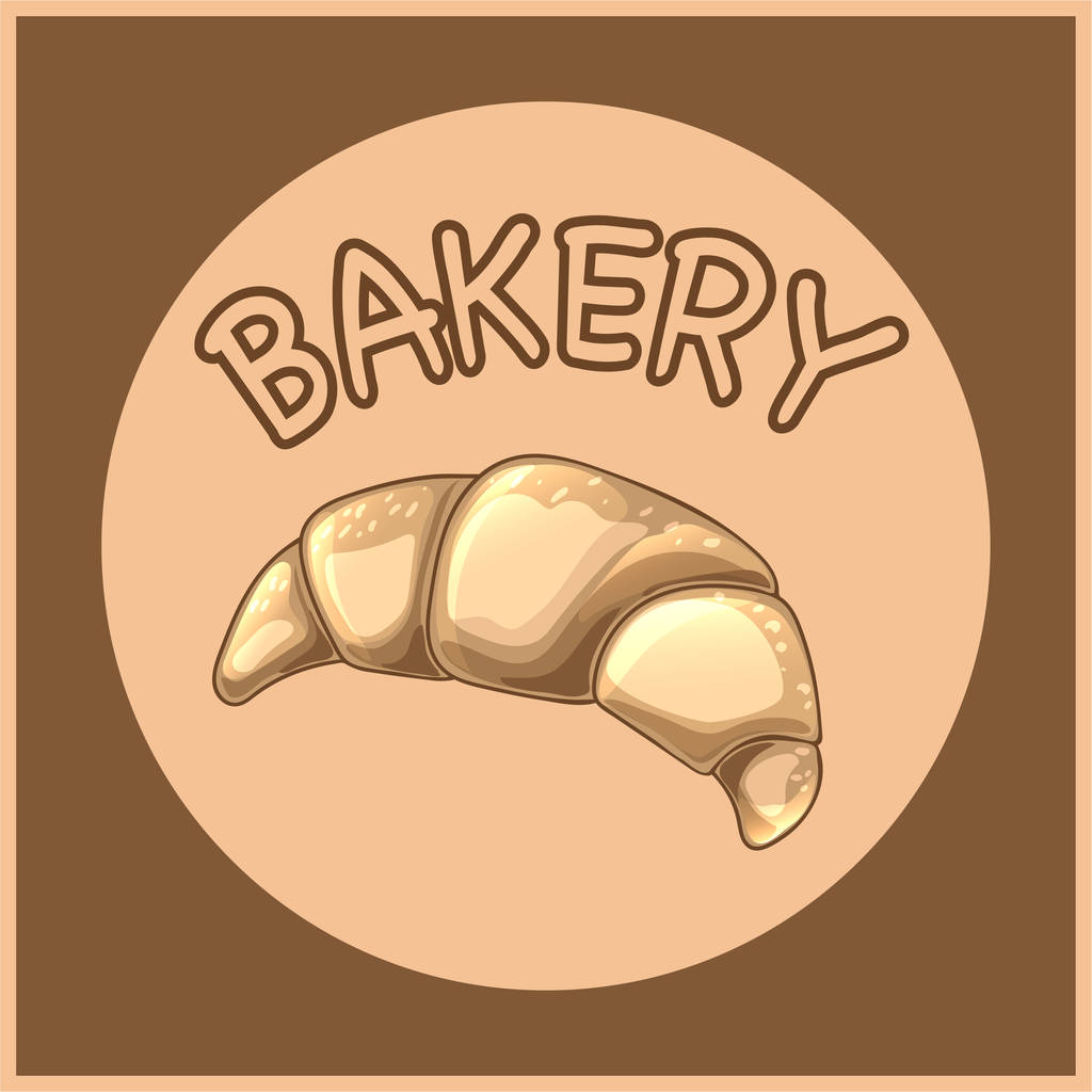 Croissantin ikoni ruskealla taustalla. Söpö muotoilu elementti leipomo kauppa ja patisserie. Perinteinen ranskalainen aamiainen, herkullinen jälkiruoka. Vektoriruokakuva. Käsin piirretty piirros sämpylästä
. - Vektori, kuva