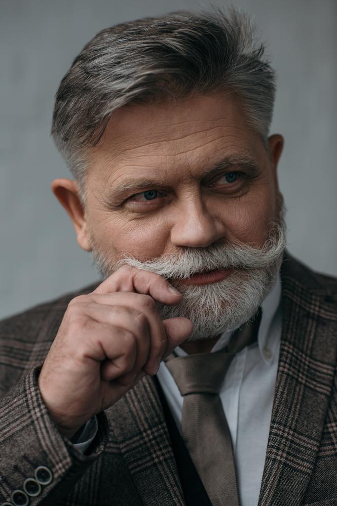 Nahaufnahme Porträt eines eleganten älteren Mannes mit grauem Bart - Foto, Bild
