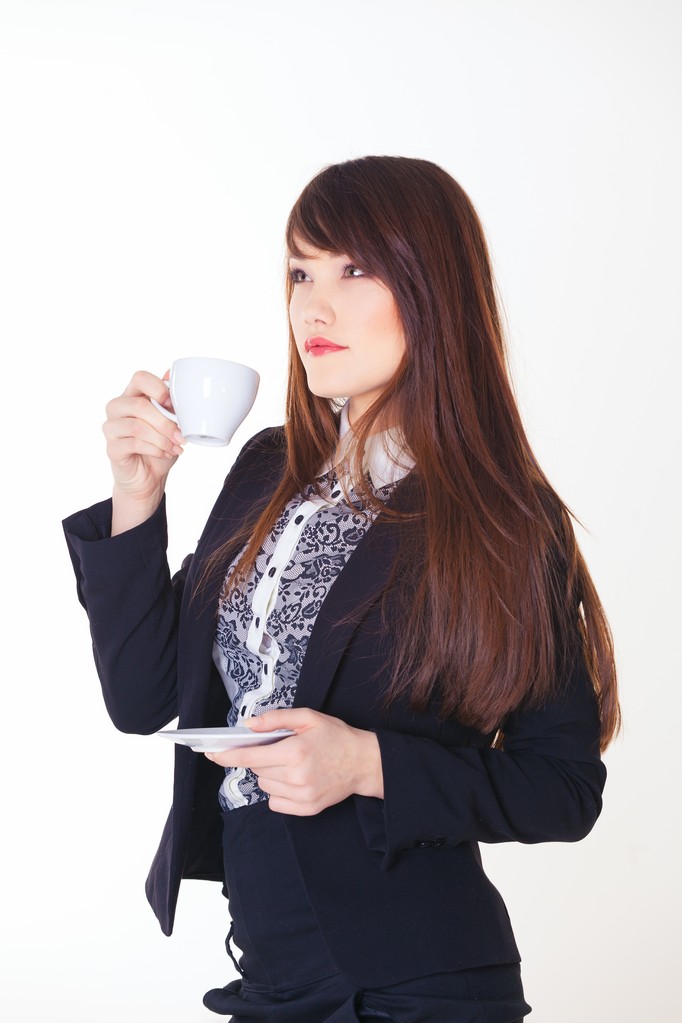 Picture of happy businesswoman with cup of coffee - Photo, Image