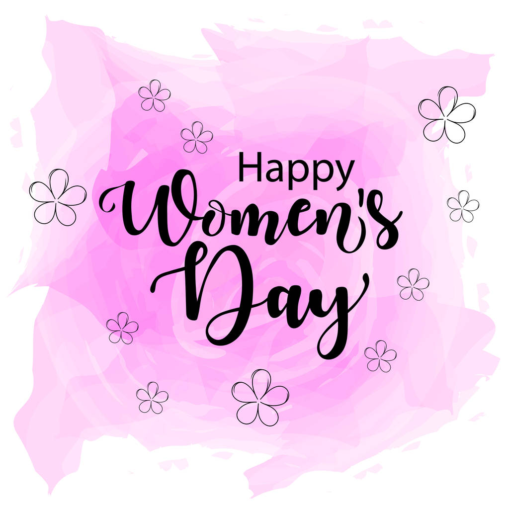 Glückliche Frauentagskarte. Schriftzeichnung auf rosa Hintergrund - Vektor, Bild