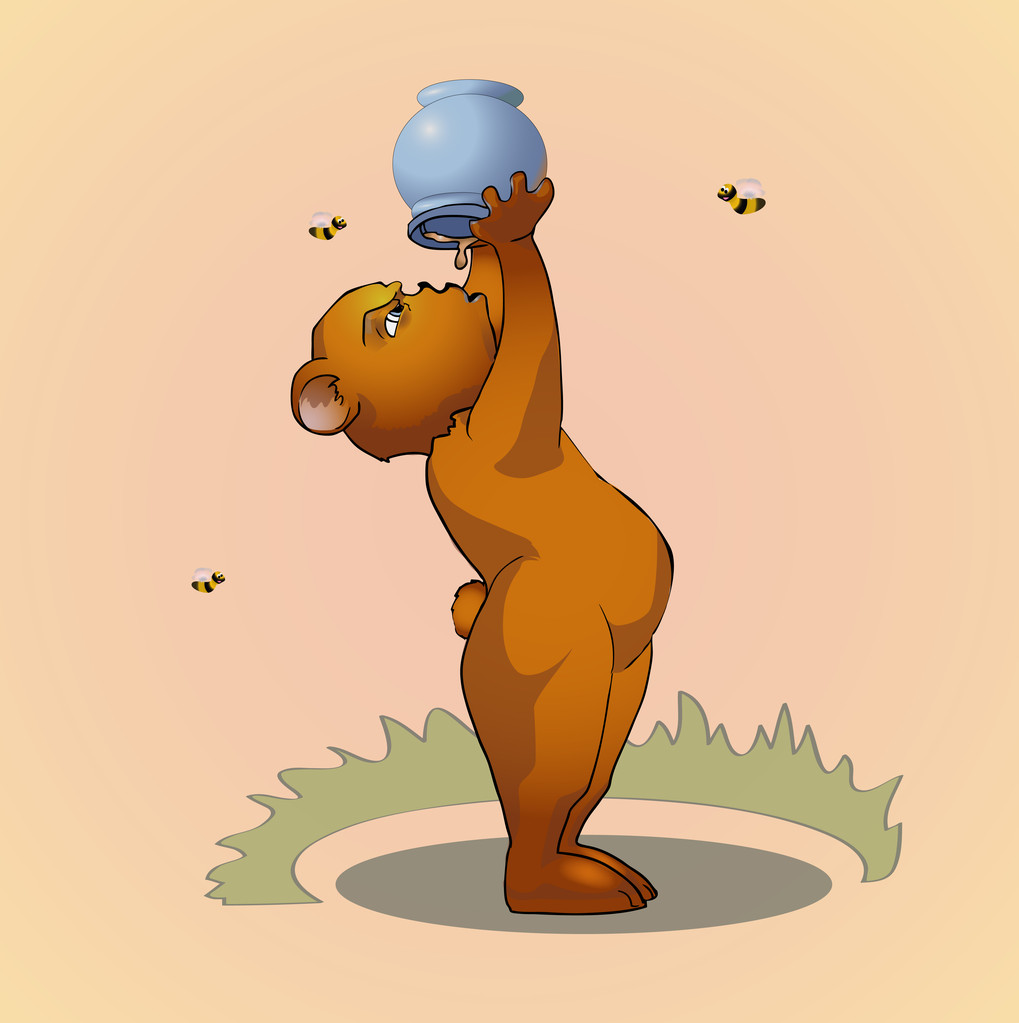 クマは蜂蜜を食べるします。ベクトル イラスト. - ベクター画像