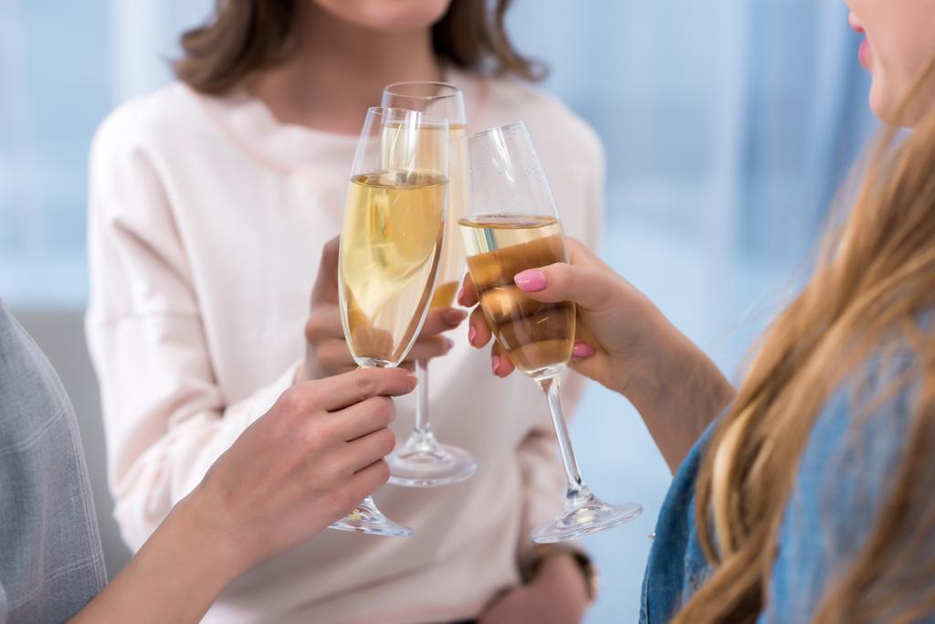 tiro cortado de mulheres jovens copos clinking de champanhe
 - Foto, Imagem