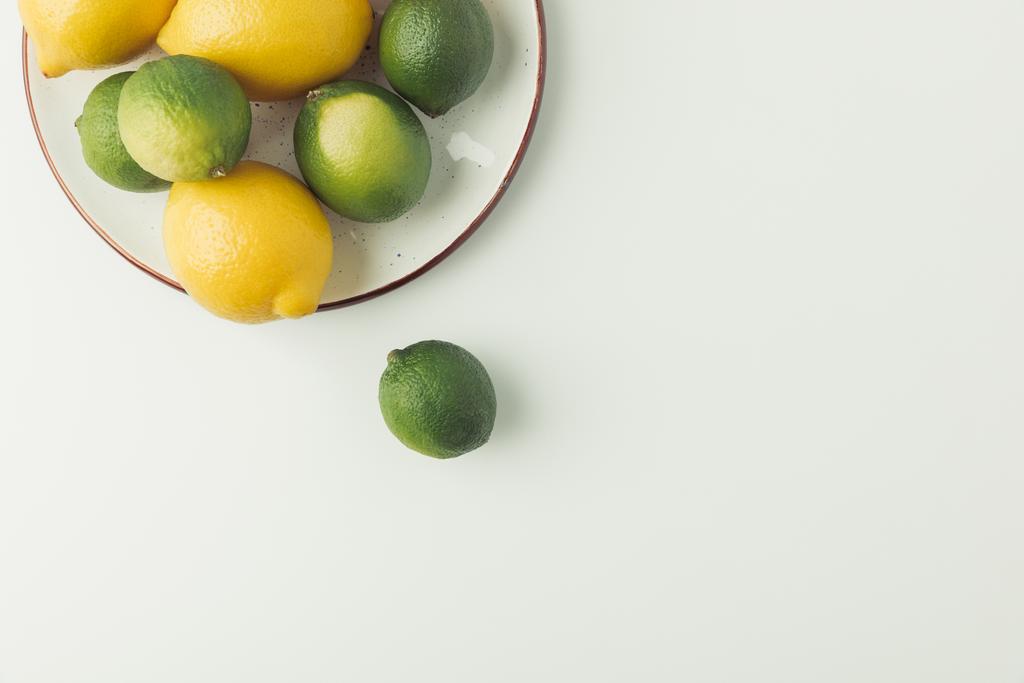 Citrus fruits on plate isolated on white background - Photo, Image