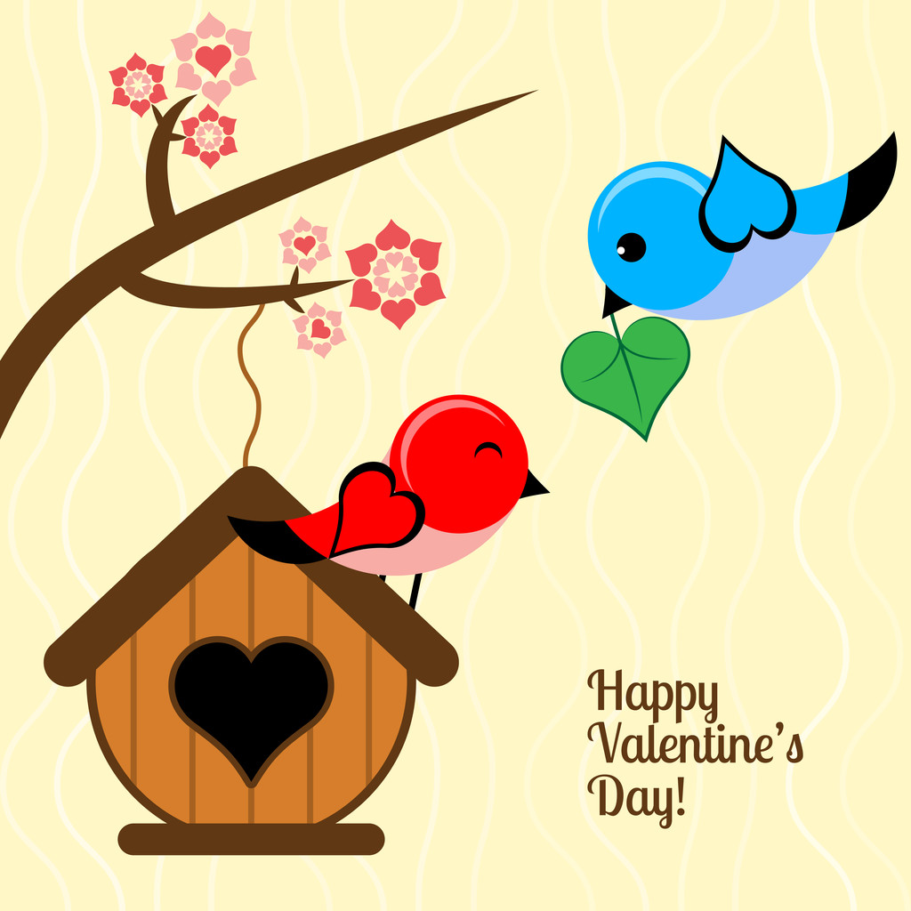 バレンタインの日の鳥とベクトル カード. - ベクター画像