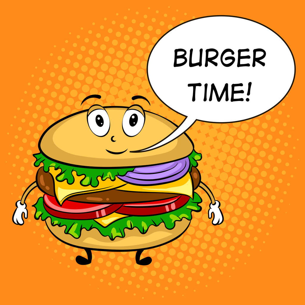 Hamburger cartoon popart vectorillustratie - Vector, afbeelding