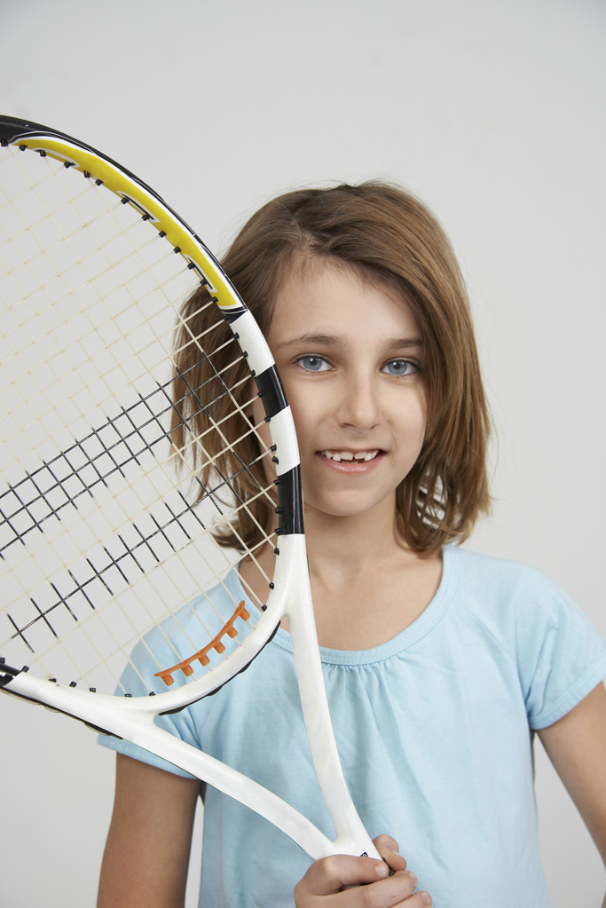 kind whit tennisracket - Foto, afbeelding