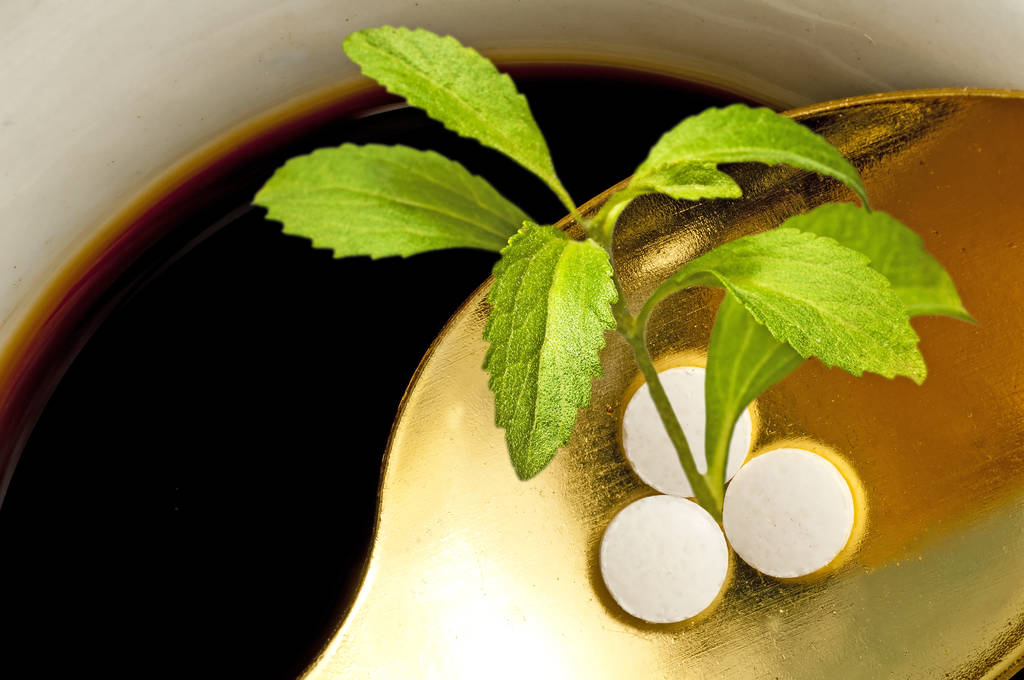 Stevia rebaudiana, soporte para azúcar, tabletas
 - Foto, Imagen