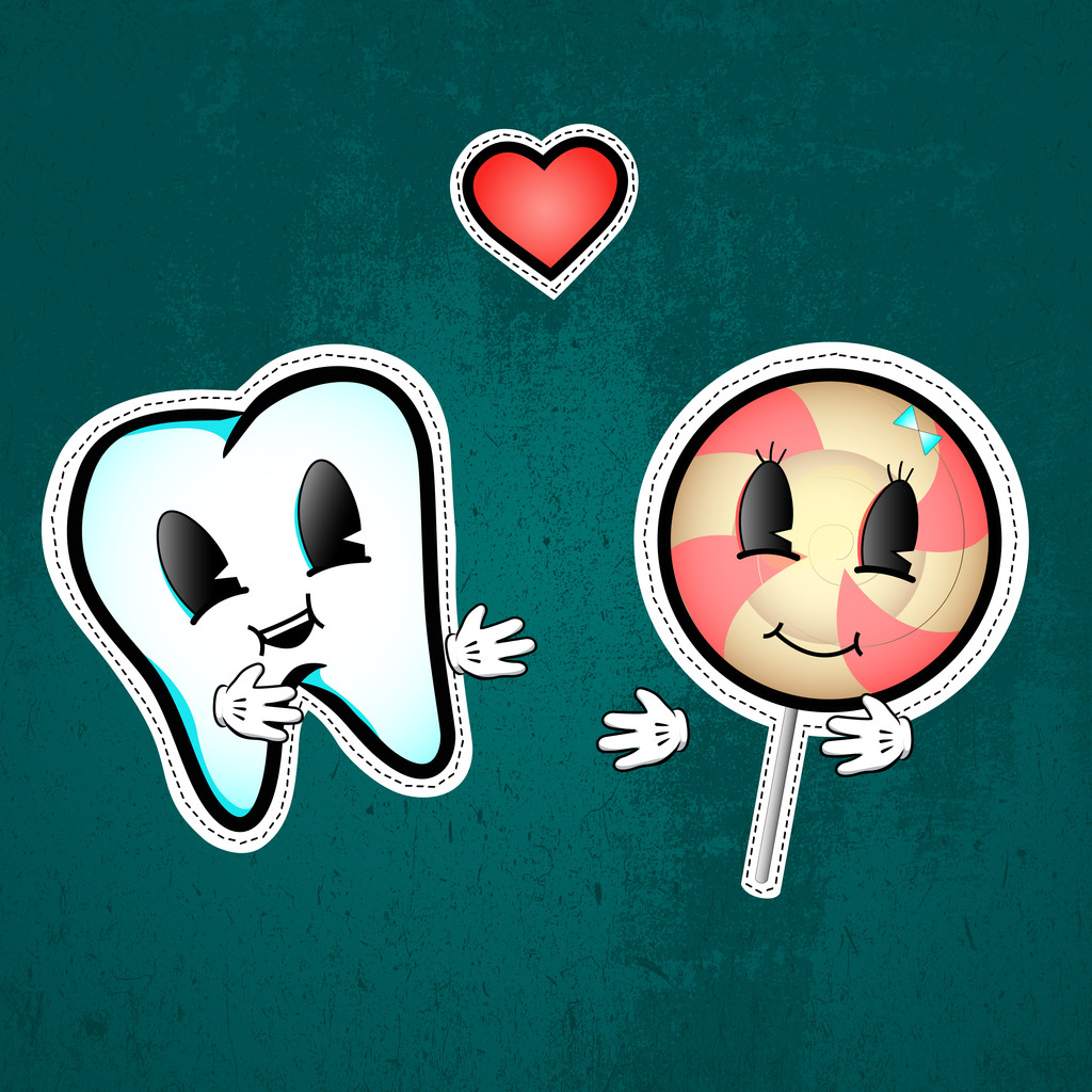 Любовь между зубом и леденцом. Векторная иллюстрация
 - Вектор,изображение