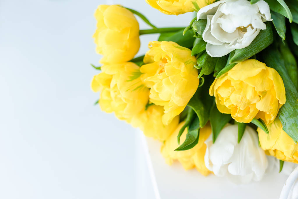 Bouquet di teneri fiori di tulipano primaverili regalo per 8 marzo su bianco
 - Foto, immagini