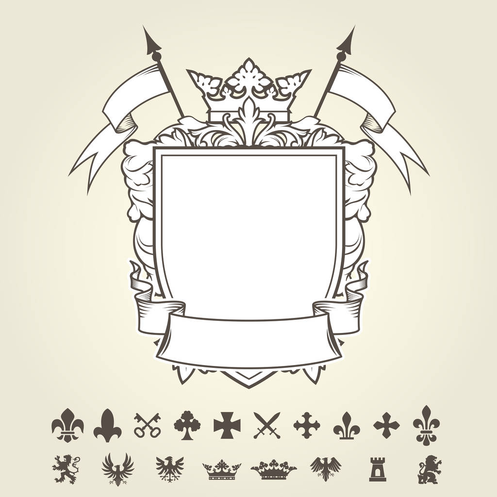 Modèle blanc d'armoiries avec bouclier et ensemble de s héraldique
 - Vecteur, image