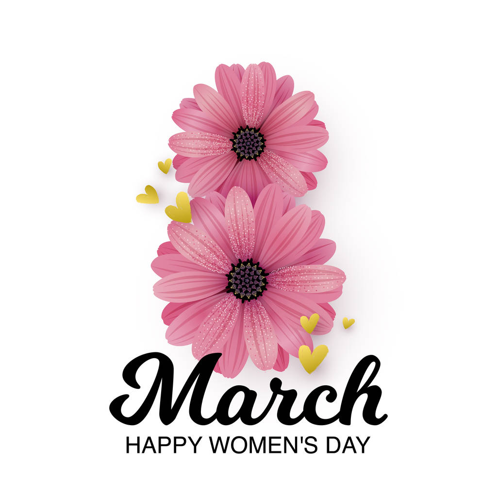 Vector εικονογράφηση, 8η Μαρτίου Διεθνής αργία κάρτα με ρεαλιστικό λουλούδι. Ευτυχισμένος γυναικών μέρα κείμενο. - Διάνυσμα, εικόνα