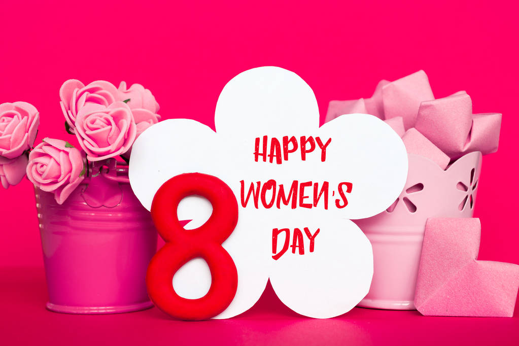 figure 8 un bouquet de fleurs dans un seau. Carte de vœux Happy Women's Day
  - Photo, image