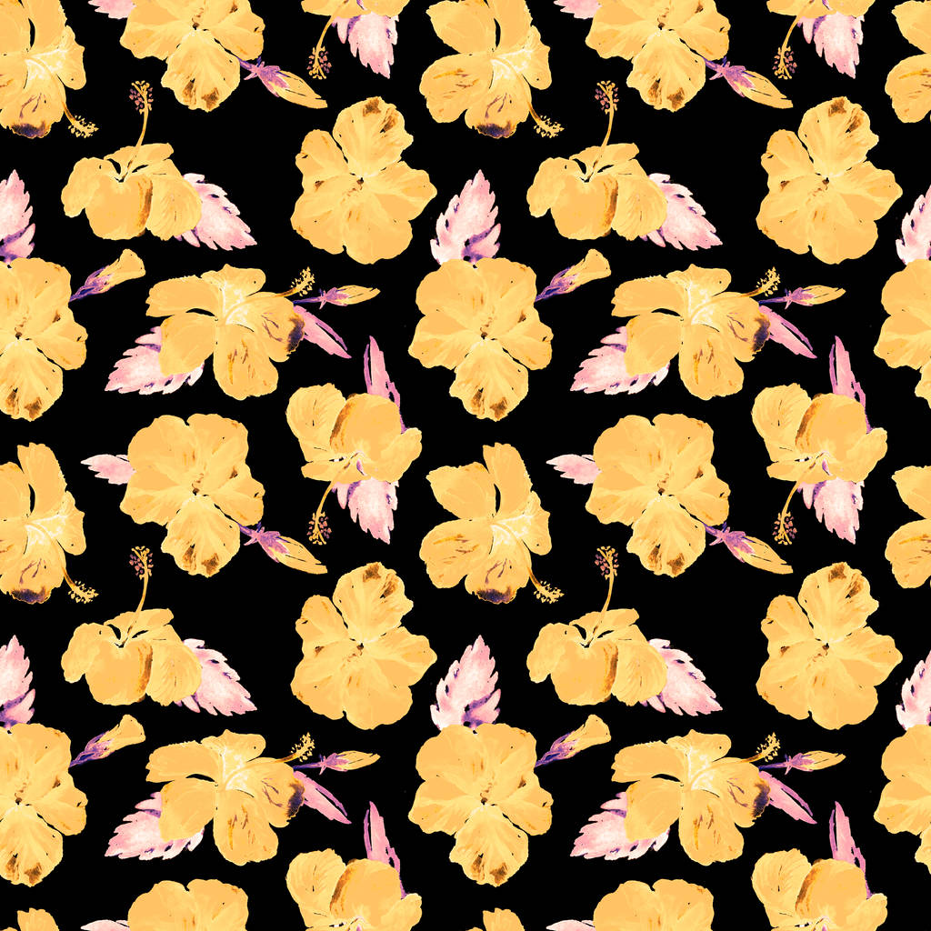 Aquarel naadloze patroon. Handgeschilderde illustratie van tropische bladeren en bloemen. Tropic zomer motief met Hibiscus patroon. - Foto, afbeelding