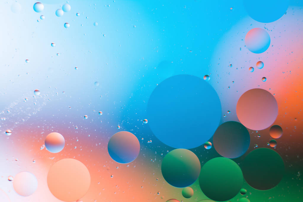 水と油、円と楕円に基づく美しい色の抽象的な背景を混合 - 写真・画像