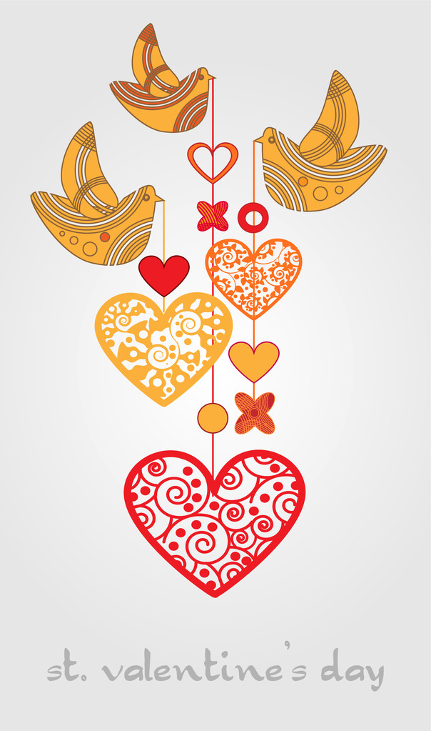Vector background with birds and hearts. - Vector, Image