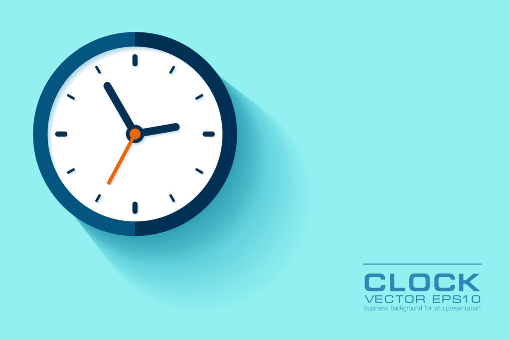 Simple Clock in flat style. Watch on blue background. Business illustration for you presentation. Vector design object. - Vector, Image