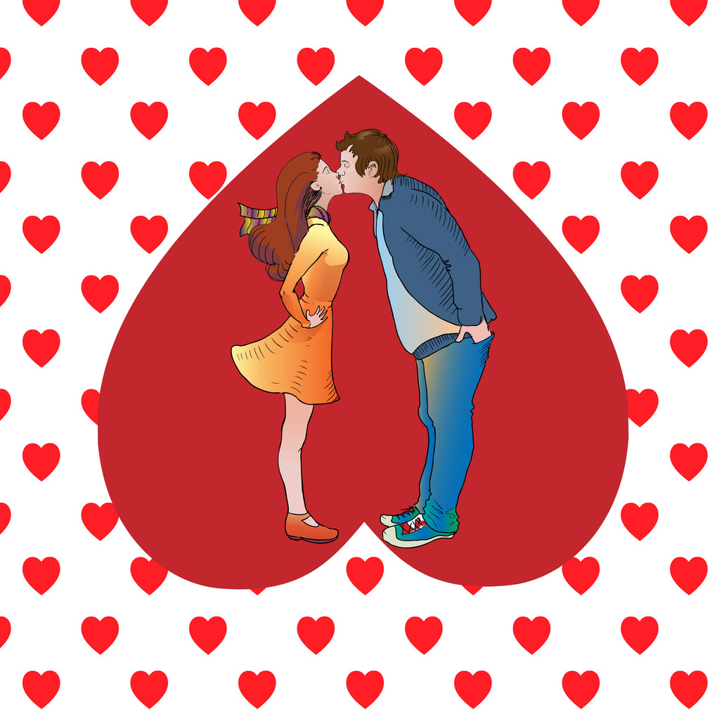 φιλιά ζευγάρι στην καρδιά. εικονογράφηση φορέας - Διάνυσμα, εικόνα