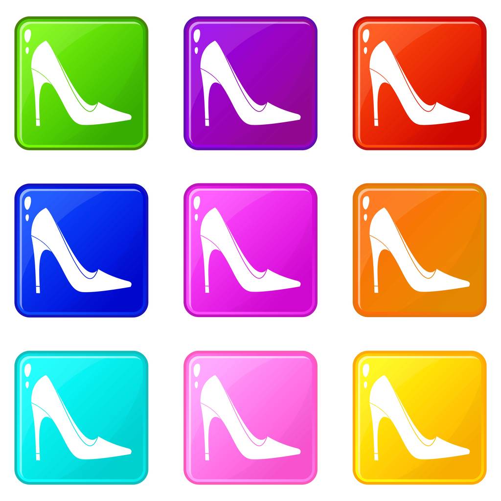 Sapato de salto alto ícones 9 conjunto
 - Vetor, Imagem