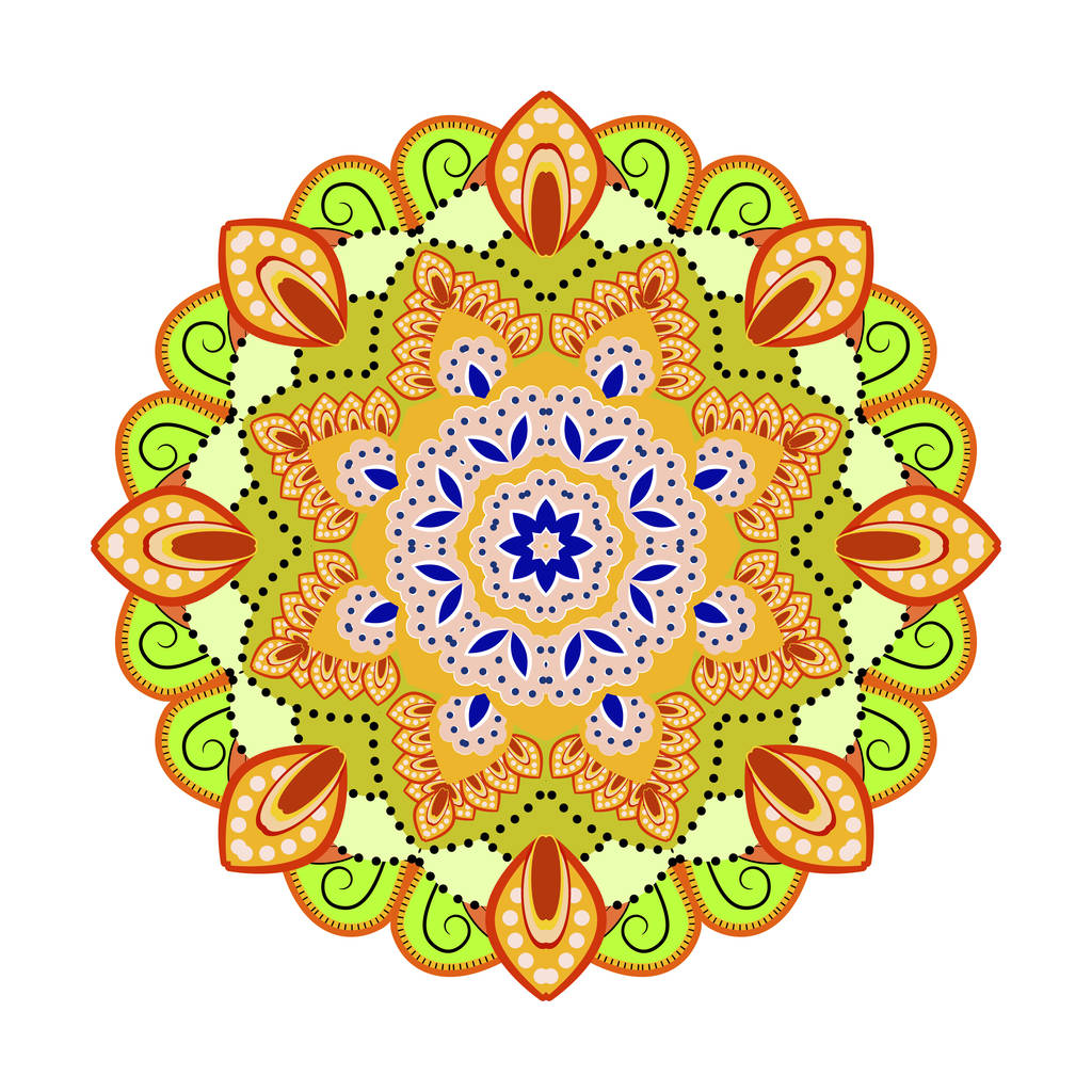 Kézzel rajzolt háttérbe. Vintage díszítő elemek. Virág Mandala. Szerkezeti virág díszítő illusztráció meleg sárga tónusú - Vektor, kép