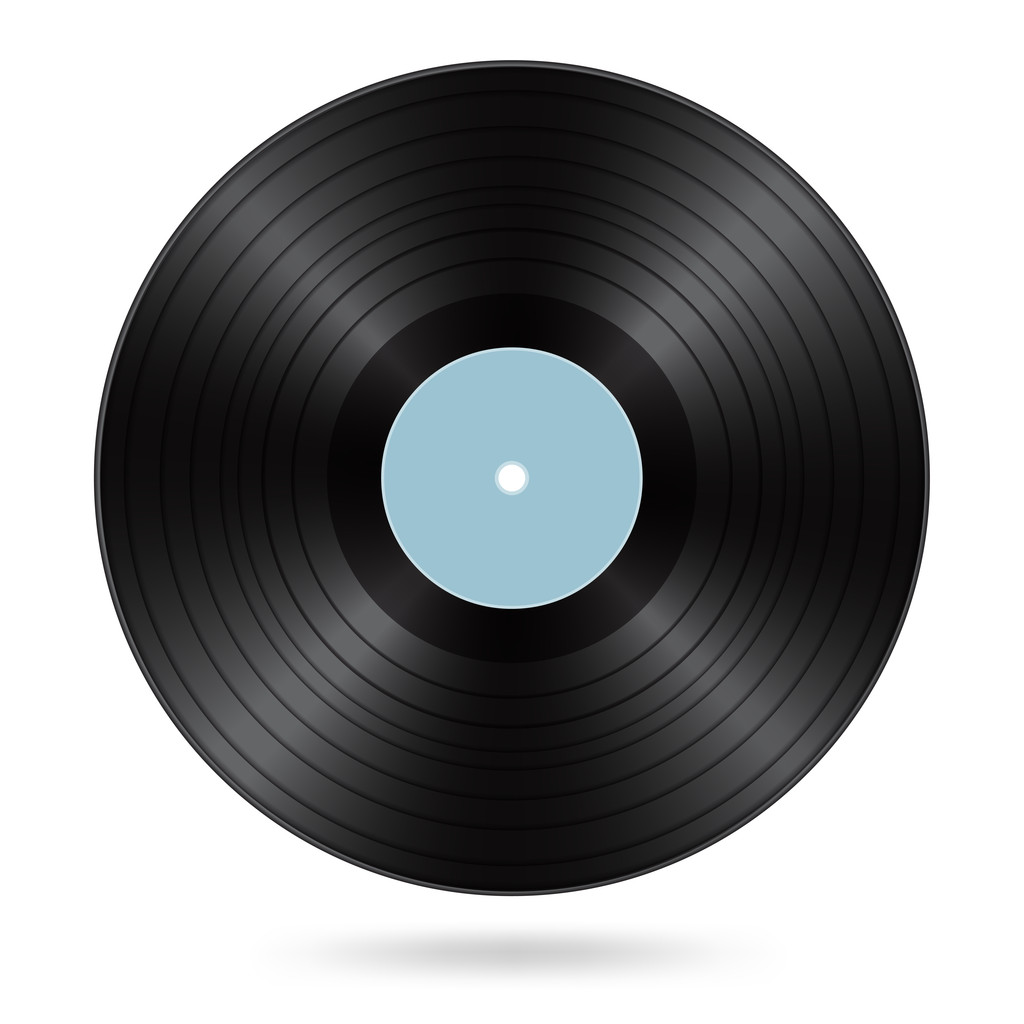 Disco de vinilo negro con etiqueta en blanco cian
 - Vector, imagen