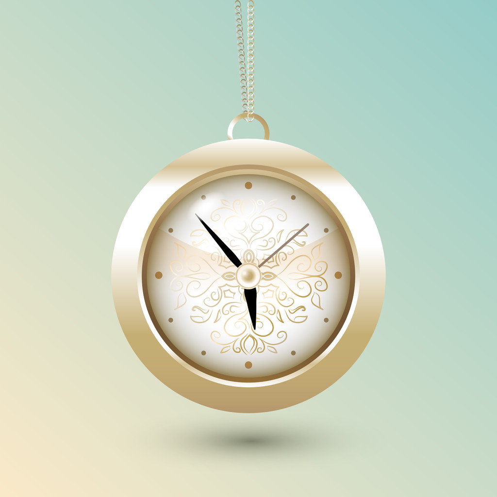 Pocket watch on gold chain. Vector illustration. - Vector, Image
