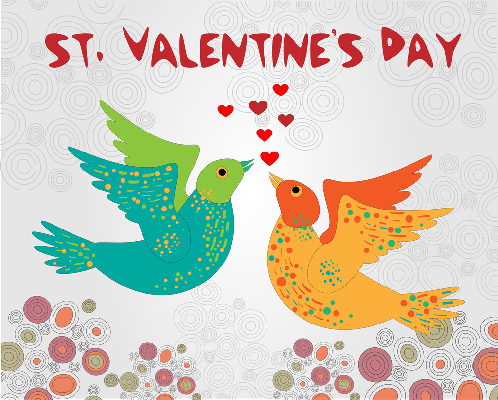 Vector background with birds for Valentine's day. - Vector, Image