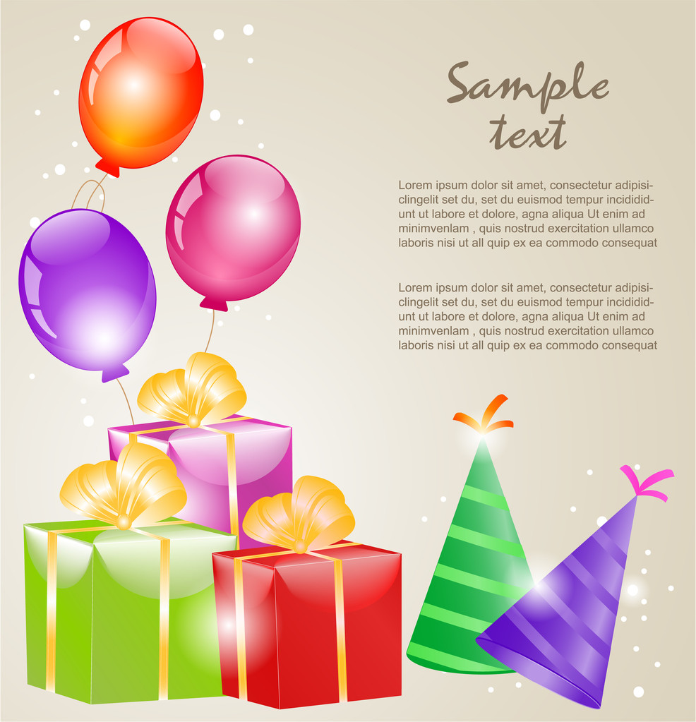 Cajas de regalo con cintas de oro y globos
 - Vector, Imagen