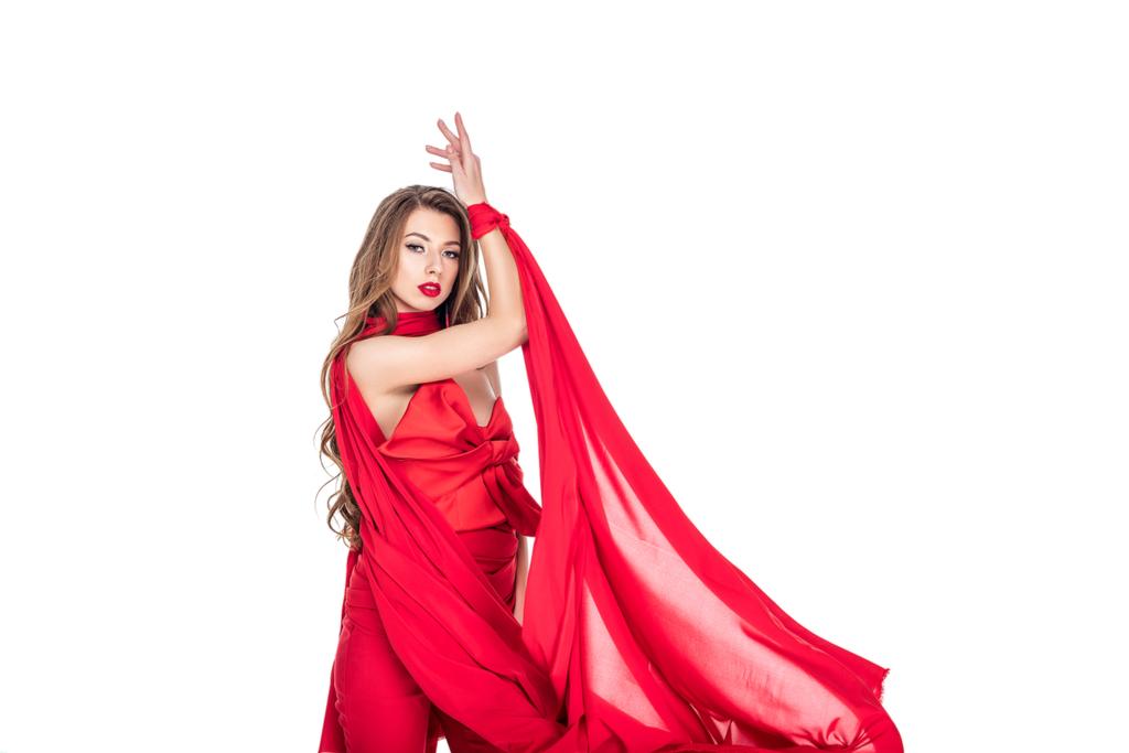 elegante ragazza in posa in abiti rossi, isolato su bianco
 - Foto, immagini
