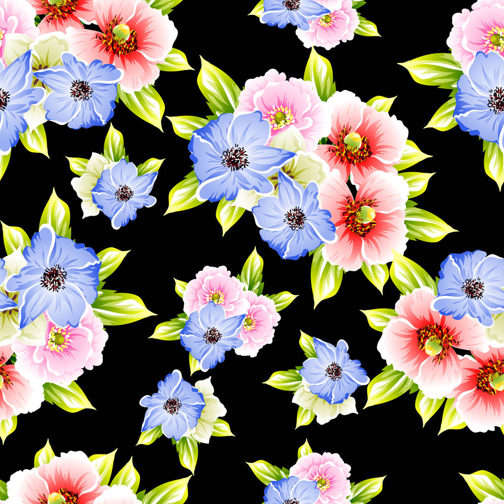 シームレスなビンテージ スタイルの花柄。色で花の要素 - ベクター画像