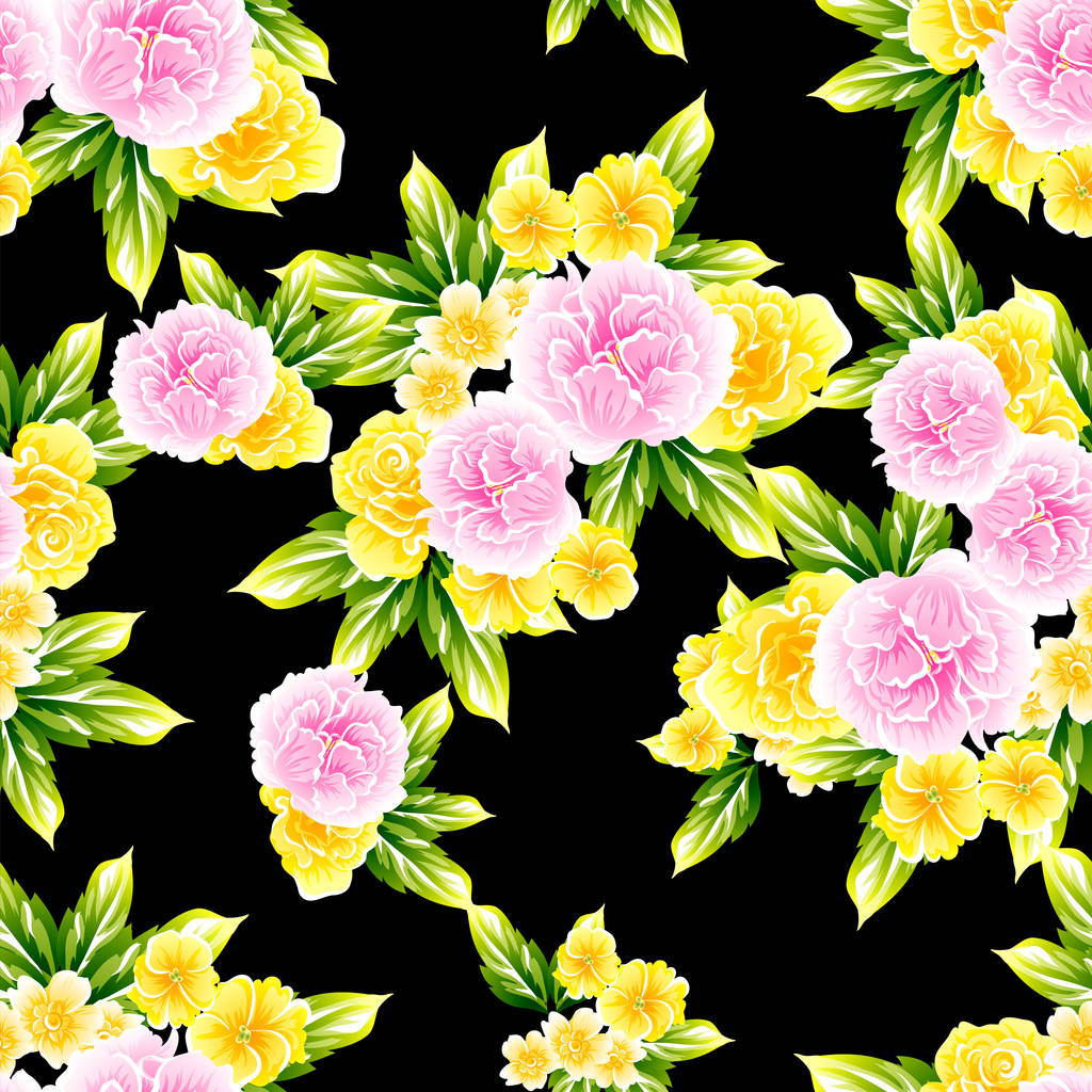 Padrão de flor estilo vintage sem costura. Elementos florais em cores
 - Vetor, Imagem
