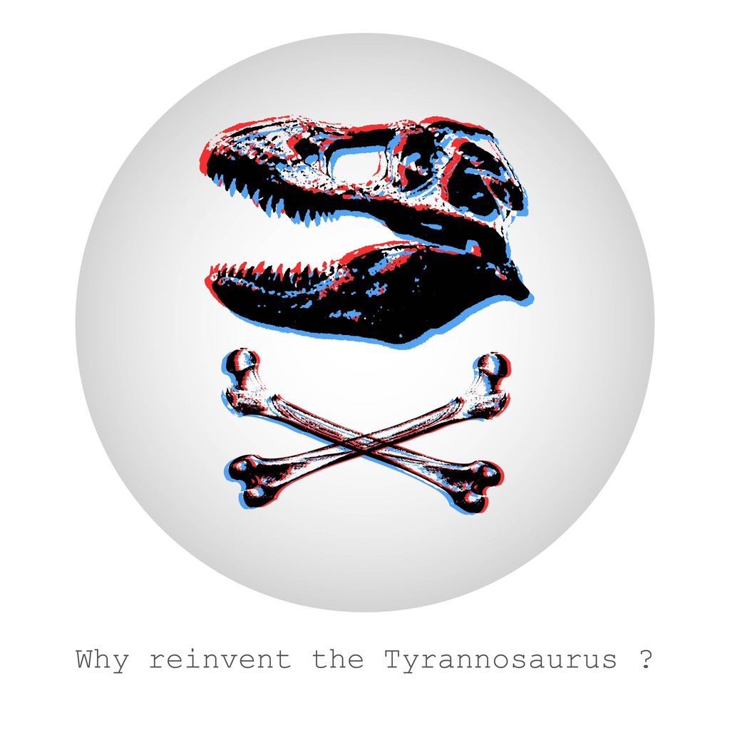 Why reinvent Tyrannosaurus? Concept vector illustration of scull and bones in a pirate flag style - Vector, Image
