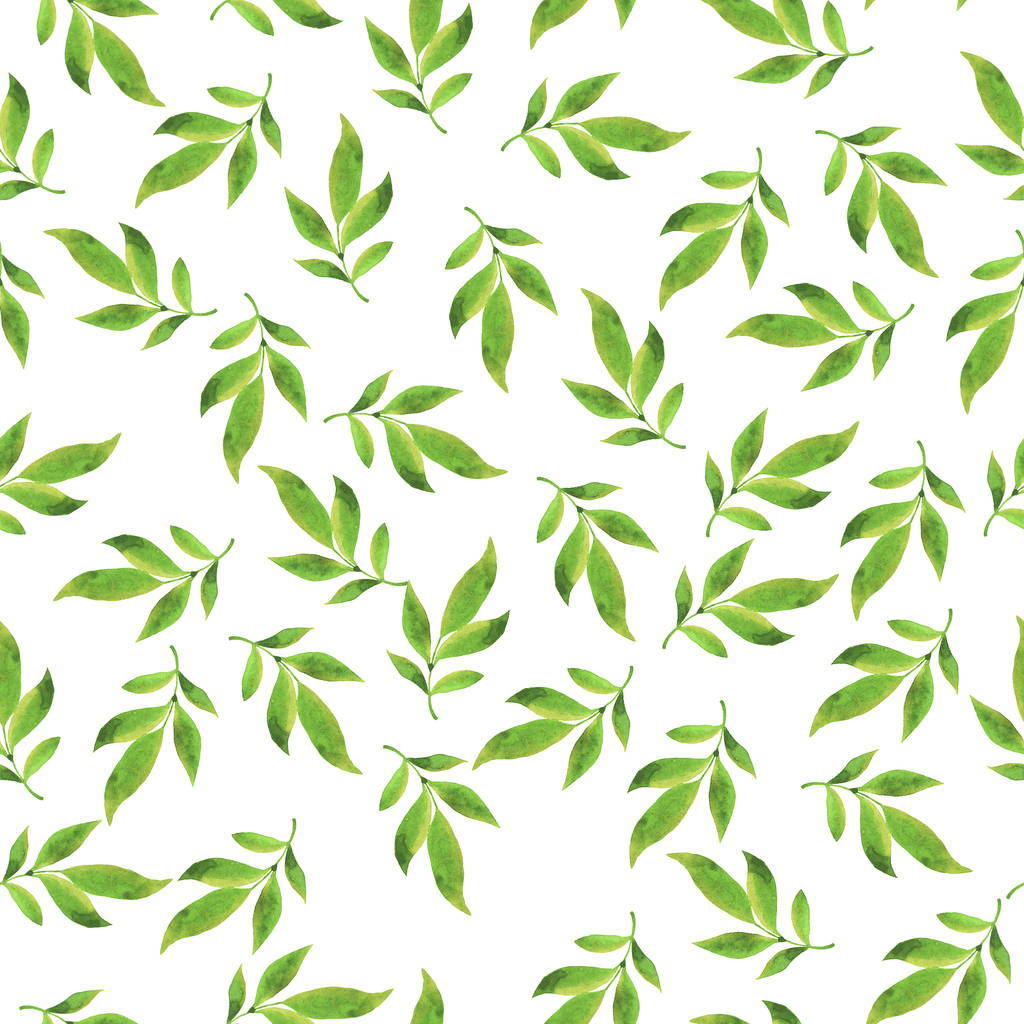 schöne Illustration des Frühlings grüne Blätter nahtlose Muster Hintergrund - Foto, Bild