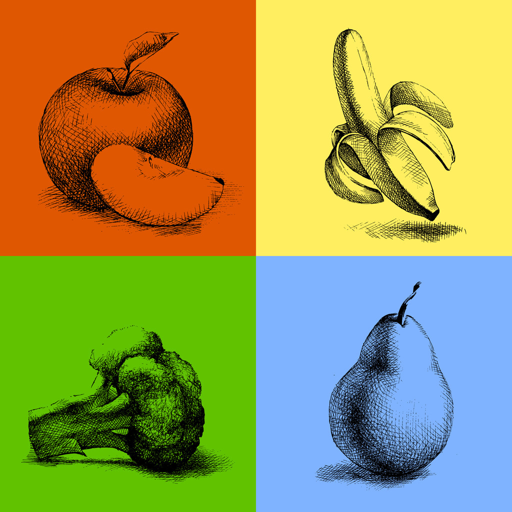 διανυσματικά εικονογραφήσεις σκίτσο φρούτων και λαχανικών. - Διάνυσμα, εικόνα