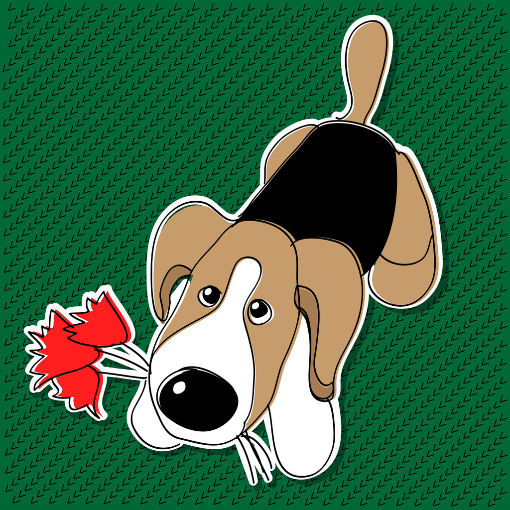 roztomilý pes s květinami. vektorové ilustrace花とかわいい犬です。ベクトル イラスト. - Vektor, obrázek
