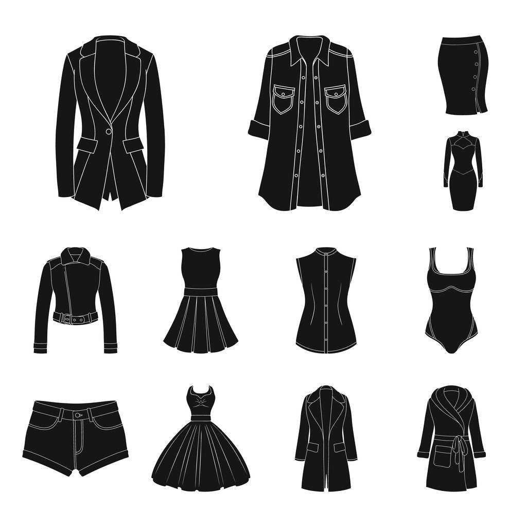 Naisten Vaatteet musta kuvakkeet asetettu kokoelma design.Clothing Lajikkeet ja tarvikkeet vektori symboli varastossa web kuva
. - Vektori, kuva